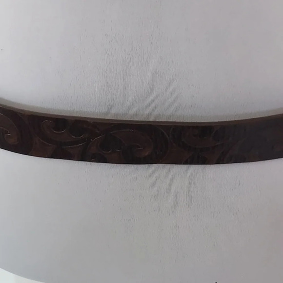 Brighton Dark Brown Handtooled Leather Belt with Silver Heart Oval Buckle - Picture 5 of 15